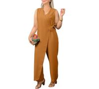 jianamei Women's Casual V-Neck Cross Strap Jumpsuit,Jumpsuits for Women Dressy,Dressy Outfits, Summer Sleeveless High Waist Wide Leg One Piece Outfits (Brown,XL)