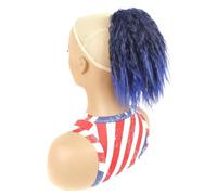 JIANBOHAIRS 10 Inch Drawstring Ponytail Extension For Black Women,Short Wavy Curly Ponytails Fluffy Natural Looking,Pony Tails Synthetic Hairpiece Daily Wear(1BTBLUE2)