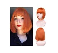 JIANBOHAIRS 12'' Bob Wigs With Bangs Soft and Easy to Wear Straight Bob Wig, Colorful Synthetic Wig for Daily, Cosplay, Halloween for Thinning Hair(Orange)