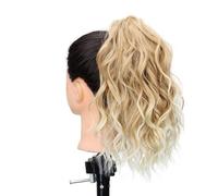 JIANBOHAIRS 14" Highlight Ponytail Extension, Short Claw Clip on Ponytails,Wavy Curly Hair Extensions Synthetic Hairpiece Daily Wear(27T613)