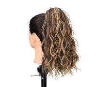 JIANBOHAIRS 14" Highlight Ponytail Extension, Short Claw Clip on Ponytails,Wavy Curly Hair Extensions Synthetic Hairpiece Daily Wear(4H27)