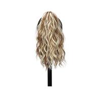 JIANBOHAIRS 14" Highlight Ponytail Extension Wavy Curly Thick Clip in Hair Soft Natural Looking Synthetic for Women Light Brown with Blonde Daily Wear(Light Gold)