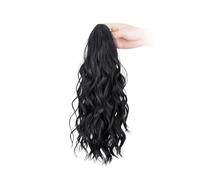 JIANBOHAIRS 14" Ponytail Extension Claw, Long Multi Layered Fluffy Thick Wavy Curly Clip in Hair Extensions,Natural Soft Synthetic Ponytails Daily Wear(1B)