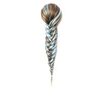 JIANBOHAIRS 15 Inch Braid Ponytail Extensions Women, Hairpieces Synthetic Curly Drawstring Ponytails Clip in Fake Hair Daily Wear(Brown Mix Blue)