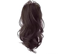 JIANBOHAIRS 16inch Claw Clip Hair Extensions Wavy Ponytail, Soft Synthetic Fluffy Thick Yaki Ponytails, Hairpieces for Women Daily Wear(Dark Brown)