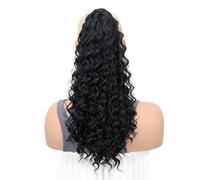 JIANBOHAIRS 18 Inch Drawstring Ponytail For Black Women Short Wavy Curly Ponytails Fluffy Natural Looking Pony Tails Hair Extensions Synthetic Hairpiece Daily Wear(1B)
