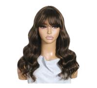 JIANBOHAIRS 180 Density Highlight Body Wave Human Hair Wig with Bangs, Ombre None Lace Wear and Go Glueless Wigs for Women for Thinning Hair(16inch)