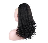 JIANBOHAIRS 20 Inch Long Curly End Ponytail Extension,Synthetic Draw String Ponytails Clip In Hair Extensions For Women,Natural Looking Daily Wear(#1B)