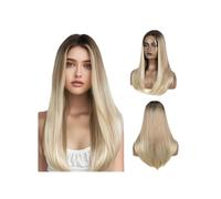 JIANBOHAIRS 22" Wear and Go Glueless Wigs Synthetic Lace Front Wig Straight Hair for Women for Thinning Hair(Ombre Blonde)