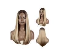 JIANBOHAIRS 22" Wear and Go Glueless Wigs Synthetic Lace Front Wig Straight Hair for Women for Thinning Hair(Ash Blonde)