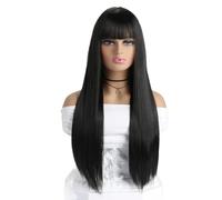 JIANBOHAIRS 26 Inch Long Straight Wig with Bangs for Women,Synthetic Wig for Daily Use(Black)