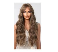 JIANBOHAIRS 26 inch Long Wavy Synthetic Wig with Bangs Curly Cosplay Wigs Heat Resistant Fibre Natural Hair Wigs for Women for Thinning Hair(Brown)