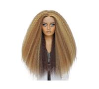 JIANBOHAIRS 28Inch Kinky13x5x1 Lace Front Wig T-Part Synthetic Afro Yaki Straight Wigs for Black Women for Thinning Hair(Blonde mix brown)