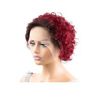 JIANBOHAIRS 6inch Short Curly Human Hair Wigs Pixie Cut Bob Glueless Wigs Front for Women 13x1 inch Lace 180% Density for Thinning Hair(Red)
