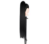 JIANBOHAIRS 85 CM Drawstring Ponytail Extension, Long Straight Pony Tails Hair Synthetic Extensions,Natural Soft Clip in Ponytails for Women Daily Wear(1B)