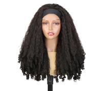 JIANBOHAIRS Afro Curly Headband Wig Synthetic Braided Hair with Unique Bouncy Curls in the End 24 Inch Soft Wigs for Women Dark Brown for Thinning Hair