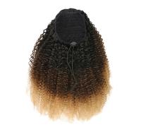 JIANBOHAIRS Afro Kinky Curly Ponytail Human Hair,Brazilian Virgin Hairs,Puff Drawstring Ponytails Extension for Black Women Daily Wear(1B 4 27,22 inch)