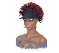 JIANBOHAIRS Black Baseball Cap with Short Afro Kinky Hair Attached, Synthetic Puff Kinky Curly Ponytail Extension Wig for Women 1BTBUG# 175 g for Thinning Hair