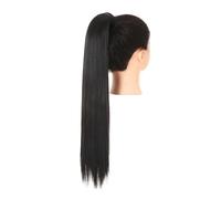 JIANBOHAIRS Blonde Wrap Around Pigtail Long Smooth Overhead Pony Tail Synthetic Straight Ponytail Hair Extension Clip in Fake Wig Hairpiece Daily Wear(Jet black,24inches)