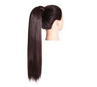 JIANBOHAIRS Blonde Wrap Around Pigtail Long Smooth Overhead Pony Tail Synthetic Straight Ponytail Hair Extension Clip in Fake Wig Hairpiece Daily Wear(Dark Chocolate,32inches)