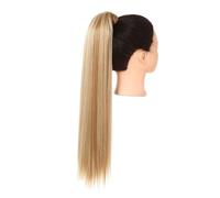 JIANBOHAIRS Blonde Wrap Around Pigtail Long Smooth Overhead Pony Tail Synthetic Straight Ponytail Hair Extension Clip in Fake Wig Hairpiece Daily Wear(Golden beach blonde,32inches)
