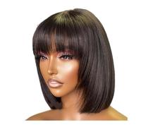JIANBOHAIRS Bob Wig with Bangs for Black Women, 150 Density Human Hair Pre-Bleached Glueless Straight Wigs for Thinning Hair(10 Inch)