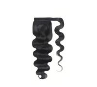 JIANBOHAIRS Body Wave Ponytail Extension Wrap Around Magic Paste Ponytails Clip In Real Brazilian Virgin Human Hair pieces for Black Women Natural Black 22 Inch Daily Wear(12inches)