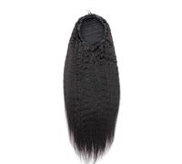 JIANBOHAIRS Brazilian Remy Kinky Straight Ponytail Human Hair Extensions,24Inch Drawstring Ponytails Clip in Hairs Extension,Nature Black Daily Wear(14 inch)