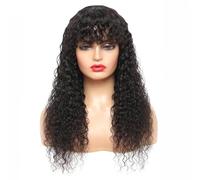 JIANBOHAIRS Curly Wig with Bangs Human Hair for Women Water Wave Glueless Bob Wigs 150 Density for Thinning Hair(26inch)