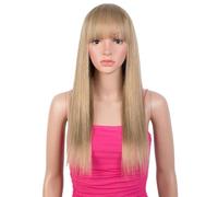 JIANBOHAIRS Dark Blonde Bone Straight Human Hair Wigs With Bangs for Women Brazilian Remy Hair Full Machine Made Glueless Wear and Go Wigs for Thinning Hair(24inch)