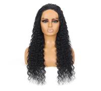 JIANBOHAIRS Deep Wave Wig Human Hair 13x4 Frontal Lace for Black Women Natural Hairline Glueless Curly Wigs Natural Black 180 Density for Thinning Hair(16inch)
