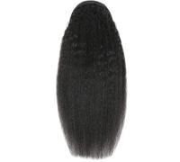 JIANBOHAIRS Drawstring Kinky Straight Ponytail Human Remy Hair, Ponytails Wrap Hairs Extensions Clip in Afro Pieces for Women,Natrual Black Daily Wear(14 inch)