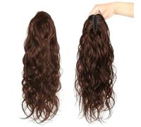JIANBOHAIRS Human Ponytail Hair Piece Body Wave Extension 10-24" Wavy Claw Clip Extensions Dark Brown Curly Wavy Claw Clip In Ponytails Hairpieces Daily Wear(22INCHES)