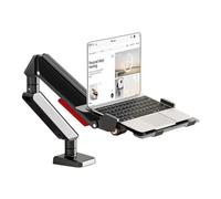 JIANBOHAIRS Laptop Mount with Adjustable Tray for 10-17”Notebook, Full Motion Gas Spring Mount Arm for 17-32”Monitor (Within 4.4~22.0lbs), C-Clamp and Grommet Base Monitors Arm(Black)