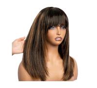 JIANBOHAIRS Layered Highlight 1b/30 Glueless Bob Wig with Bangs for Daily Wear, 3 x1 Inch Lace Wigs Human Hair 180 Density for Black Women for Thinning Hair(12 inch)