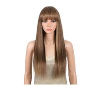 JIANBOHAIRS Ombre Brown Straight Wigs with Bangs Human Hair Wigs for Black Women None Lace Front Glueless, Highlight Brown Blonde Color for Thinning Hair(20inch)