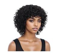 JIANBOHAIRS Pixie Cut Human Hair Wigs For Black Women Afro Rose Curly Funmi Glueless Wig with Bangs Short Bouncy Curly Bob for Thinning Hair