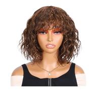 JIANBOHAIRS Pixie Cut Short Curly Wigs with Bangs, Brazilian Remy Human Hair Glueless Water Wave wig for Black Women for Thinning Hair(P4/30)