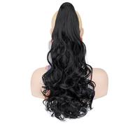 JIANBOHAIRS Ponytail Extension, 24" Fluffy Long Wavy Curly Claw Clip Hair Extensions Fake Pony Tails Soft Synthetic Hairpiece Daily Wear(1B#)