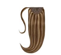 JIANBOHAIRS Ponytail Extension Human Hair Chocolate Brown Highlighted with Caramel Blonde Pony tail Hair Extensions Hair Pieces Daily Wear(14inch)