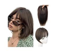 JIANBOHAIRS Remy Human Hair Toppers For Women 7×10cm Breathable Hand-Tied Hair Toppers With Silk Mesh Base, 10" Natural Hairline Invisible Skin Clip In Hair Pieces for Thinning Hair(Dark brown)
