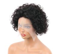 JIANBOHAIRS Short Curly Human Hair Pixie Cut Lace Front Wig,Hd Lace Front Wigs for Women 8inch,Natural Black 150 Density for Thinning Hair(13x4 lace)