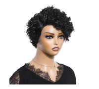 JIANBOHAIRS Short Curly Pixie Cut Lace Front Wigs，Human Hair Water Wave Side Part Brazilian Remy Hair Wig for Women for Thinning Hair(Natural Black)