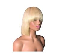 JIANBOHAIRS Straight Bob Wig with Bangs Human Hair Glueless No Lace Front Machine Made Wig for Women for Thinning Hair(613 blonde,14 inch)