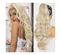 JIANBOHAIRS Synthetic Long Body Wavy Drawstring Ponytail for Women Synthetic Wave Hair Extension Clip in Hairpiece Fake Hair Daily Wear(White mix blonde)