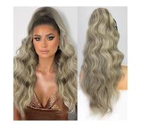 JIANBOHAIRS Synthetic Long Body Wavy Drawstring Ponytail for Women Synthetic Wave Hair Extension Clip in Hairpiece Fake Hair Daily Wear(Mix taupe brown)