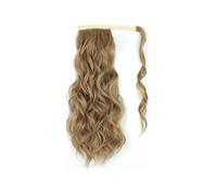JIANBOHAIRS Synthetic Long Wavy Ponytail Hairpiece Wrap On Clip Hair Extensions With Bangs Clips Front Two Side Fringe For Women Daily Wear(Brown Gold)