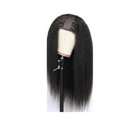 JIANBOHAIRS V Part Wig Human Hair Kinky Straight 180 Density for Women No Glue Beginner Friendly Full Head Clip Yaki U Shape Wigs Natural Color for Thinning Hair(28 inch)