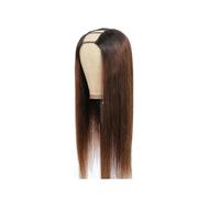 JIANBOHAIRS V Part Wigs Human Hair Straight Wig for Women 200 Density Clip in Half Wig No Glue Brown for Thinning Hair(22inch)