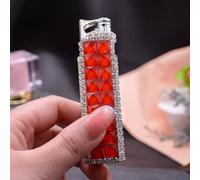 JIANCHEN Rhinestone Bling Metal Refillable Butane Lighter - Pink Flame Cool Design for Women, Lady, Wife Gift - Red